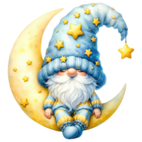 Celestial Gnome with Moon and Stars Illustration png