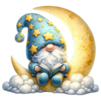 Celestial Gnome with Moon and Stars Illustration png