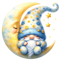 Celestial Gnome with Moon and Stars Illustration png