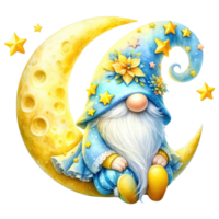 Celestial Gnome with Moon and Stars Illustration png