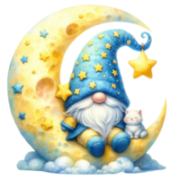 Celestial Gnome with Moon and Stars Illustration png