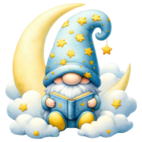 Celestial Gnome with Moon and Stars Illustration png