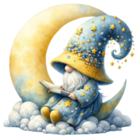 Celestial Gnome with Moon and Stars Illustration png