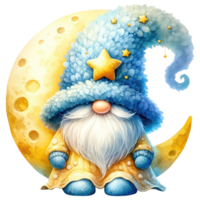celestial gnomo con Luna y estrellas ilustración png