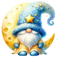 Celestial Gnome with Moon and Stars Illustration png