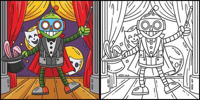 Robot Magician Coloring Page Colored Illustration vector