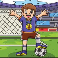 fútbol chico vistiendo un medalla de colores dibujos animados vector