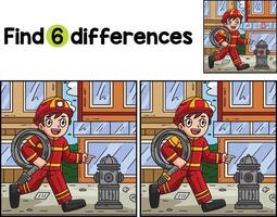 Firefighter and Fire Hydrant Find The Differences vector