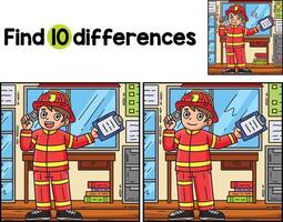 Firefighter Receiving a Call Find The Differences vector