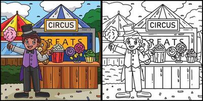 circo vendedor colorante página de colores ilustración vector