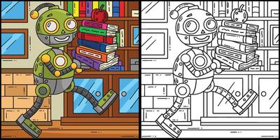 robot que lleva libros colorante página ilustración vector