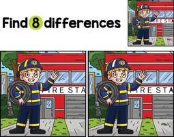 Firefighter with Fire Hose Find The Differences vector