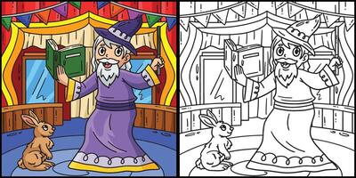 Circus Wizard with Rabbit Coloring Illustration vector