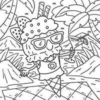 Ice Cream with Sunglasses Coloring Page for Kids vector