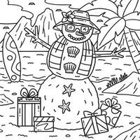 Christmas in July Beach Snowman Coloring Page vector