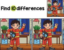 Firefighter Holding Gas Mask Find The Differences vector