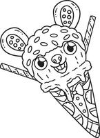 Ice Cream Rabbit Cone Isolated Coloring Page vector