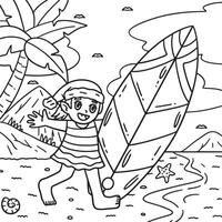 Christmas in July Elf and Surfboard Coloring Page vector