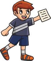 Boy Holding a Letter Cartoon Colored Clipart vector