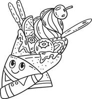 Ice Cream Crepe Isolated Coloring Page for Kids vector