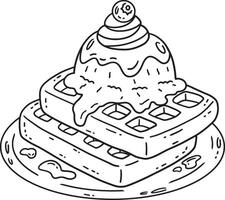 Waffle with an Ice Cream Scoop Isolated Coloring vector