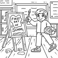 First Day of School Child in Art Class Coloring vector