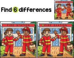 Firefighter Friend Find The Differences vector