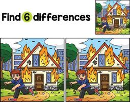 Civilian with a Burning House Find The Differences vector