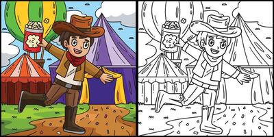 Circus in Cowboy Outfit Coloring Page Illustration vector