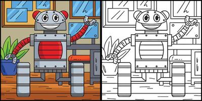 Robot with Wheels Coloring Page Illustration vector