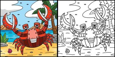 Robot Crab Coloring Page Colored Illustration vector