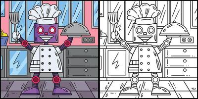 Robot Chef Coloring Page Colored Illustration vector