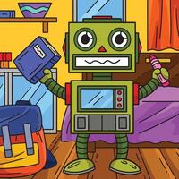 robot con un libro y lápiz de colores dibujos animados vector