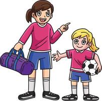 niña y un mayor fútbol jugador dibujos animados clipart vector