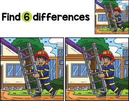 Firefighter with a Ladder Find The Differences vector