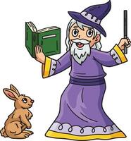 Circus Wizard with Rabbit Cartoon Colored Clipart vector