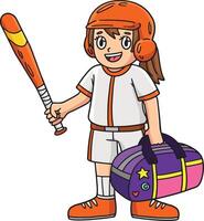 niña con un Deportes bolso y un béisbol murciélago clipart vector