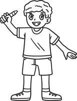 Happy, Child, Holding Crayon Isolated Coloring vector