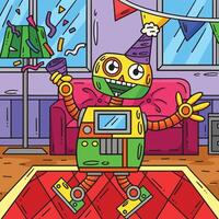 robot con un fiesta sombrero y confett de colores dibujos animados vector