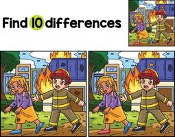 Firefighter with the Survivor Find The Differences vector