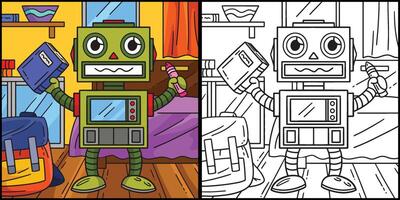 Robot with a Book and Pencil Coloring Illustration vector