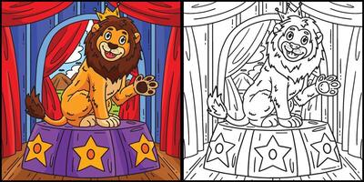 Lion on Circus Podium Coloring Page Illustration vector