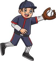 Boy Catching Baseball Cartoon Colored Clipart vector