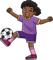 niña con un fútbol pelota pie dibujos animados clipart vector