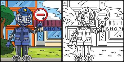 Security Guard Robot Coloring Page Illustration vector