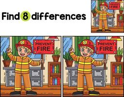 Firefighter Holding Reminder Find The Differences vector