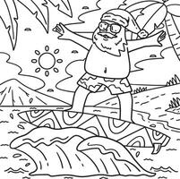 Christmas in July Santa Surfing Coloring Page vector