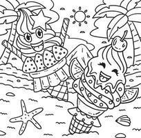 Ice Cream Two Soft Serve Coloring Page for Kids vector