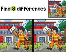 Firefighter Going to Station Find The Differences vector