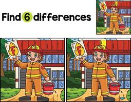 Firefighter with Letter F Find The Differences vector